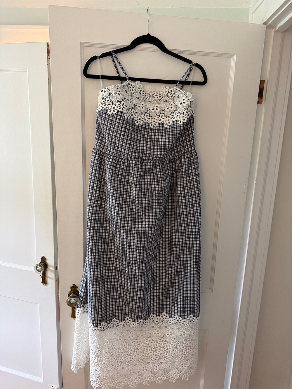 Barbour Giamis Gingham Midi Dress with White Eyelet Lace Trim
